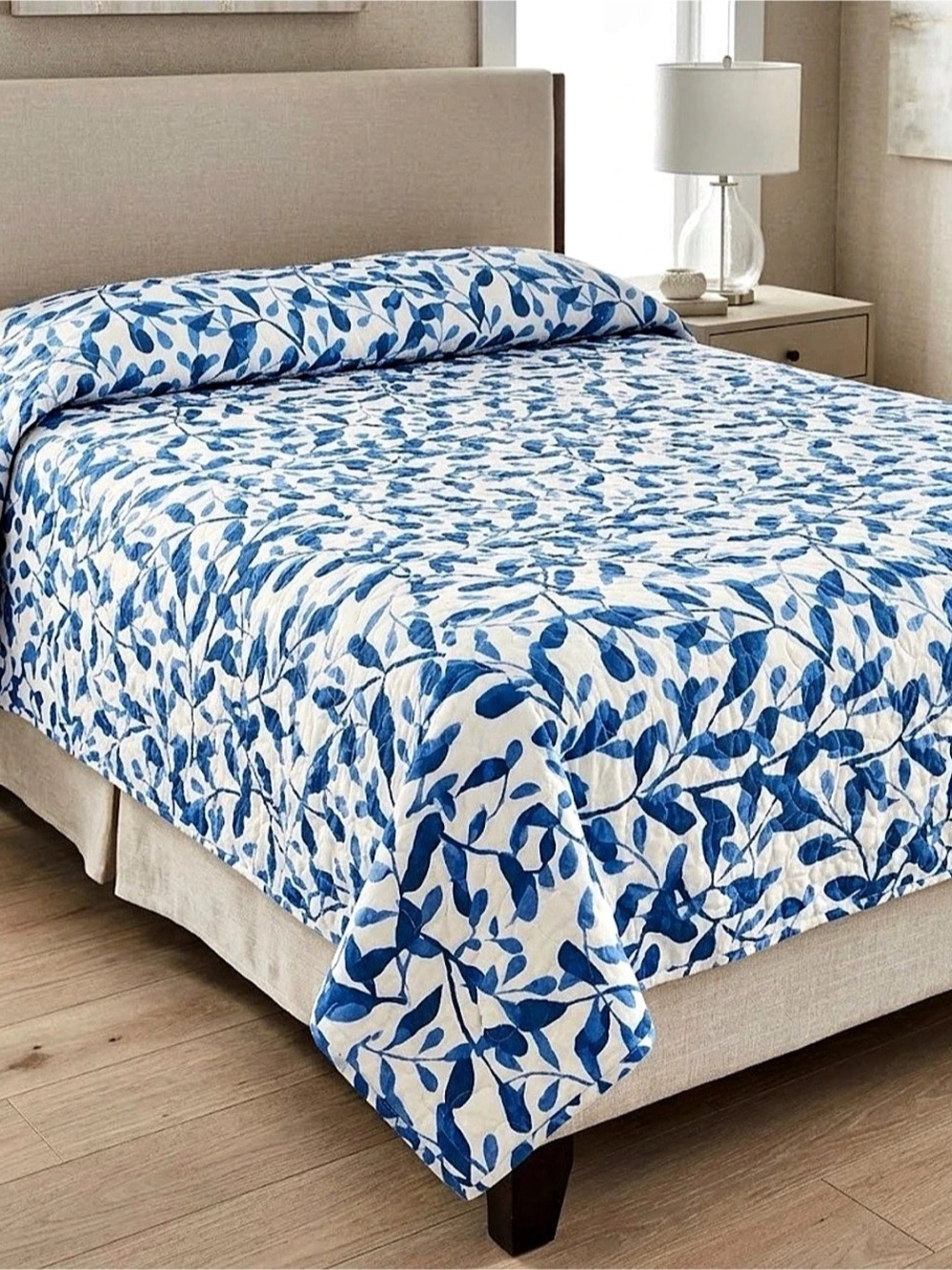 Made for Smart Linen Floral Quilt in Blue & white